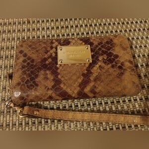 Michael Kors Brown Snake Print Wristlet Wallet